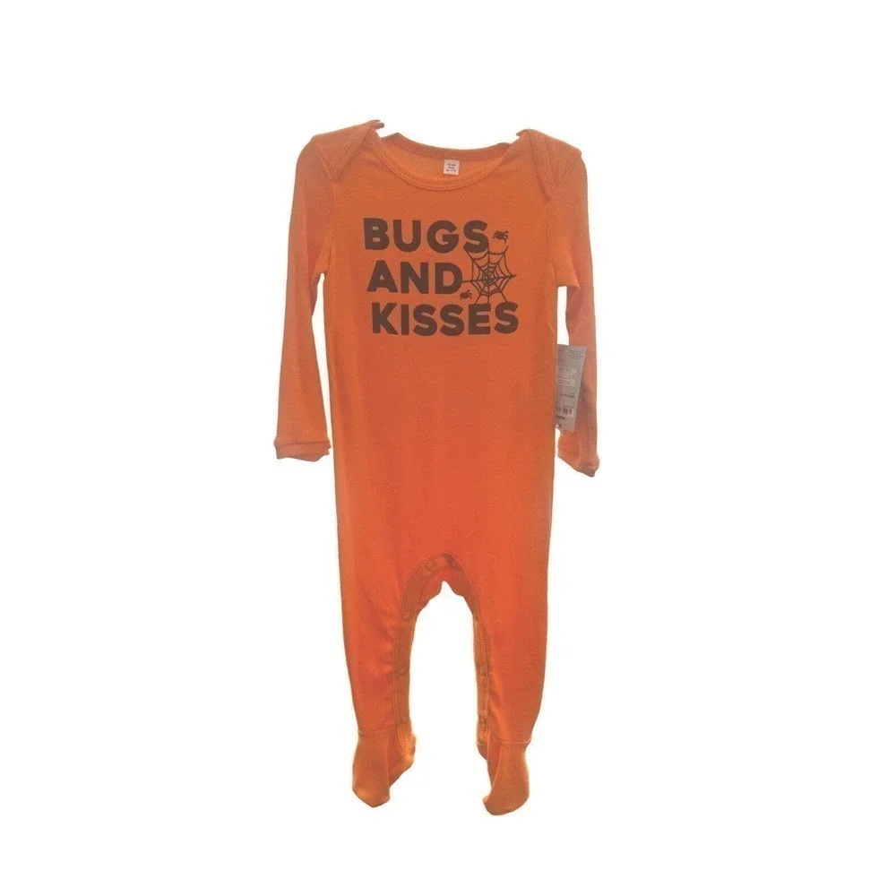 Okie Dokie Newborn Halloween Outfit Bugs & Kisses Orange Sleeper Pajamas